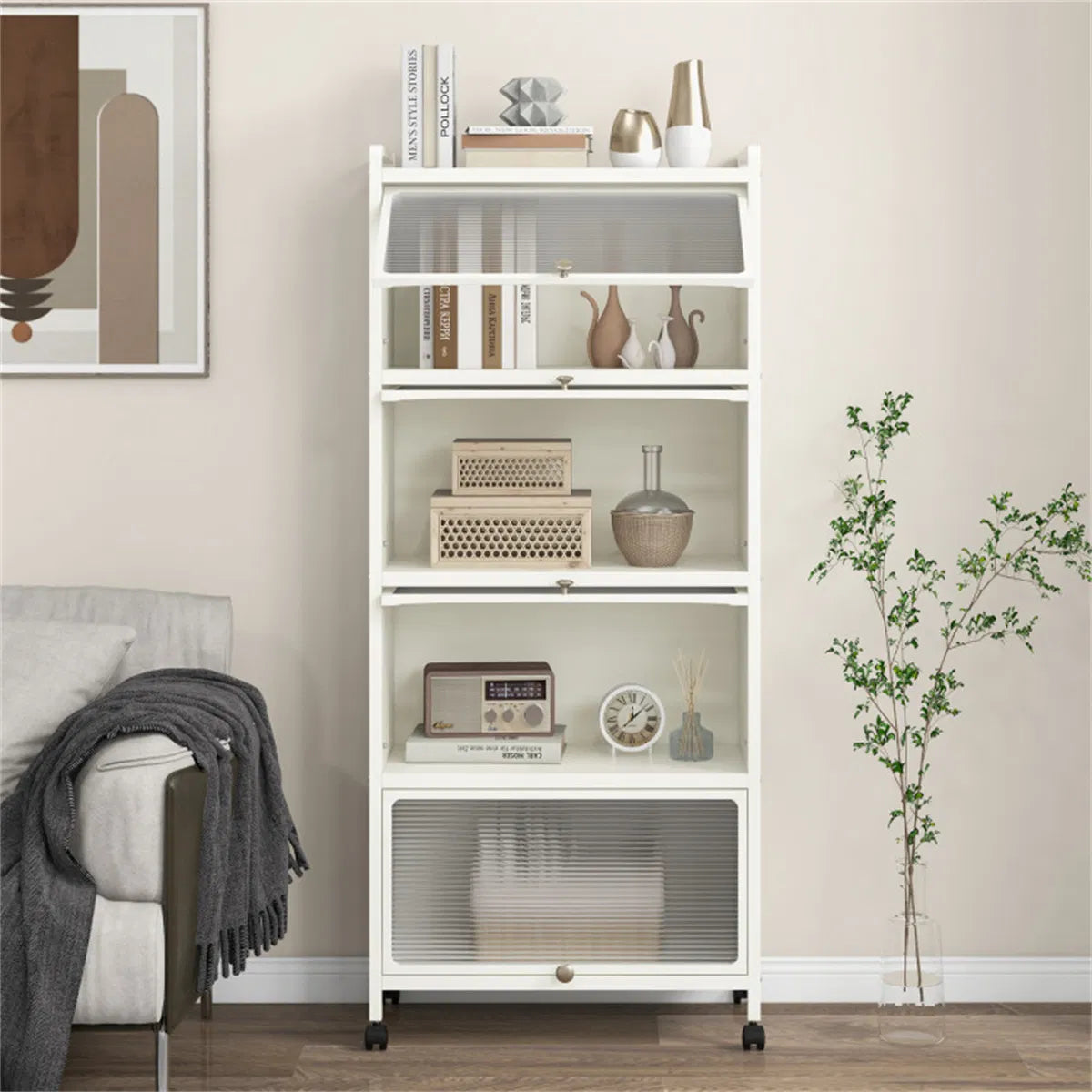 5-Tier Rolling Kitchen Storage Rack with Dust-Proof Doors – view 7