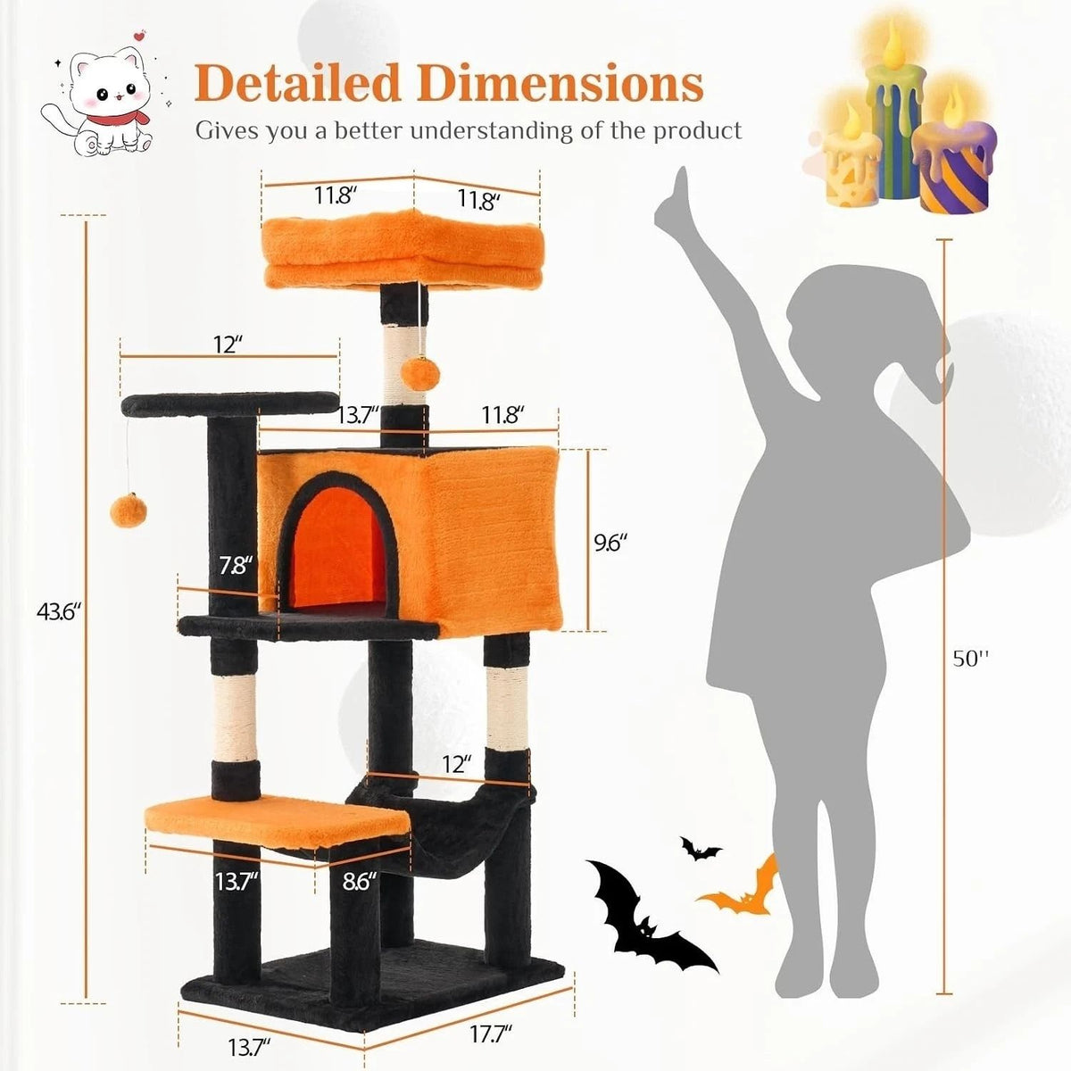 Multi-Level Cat Tower, Cat Tree With Full-Wrapped Sisal Scratching Posts, 2 Condos And Hanging Toy For Multi-Cats And