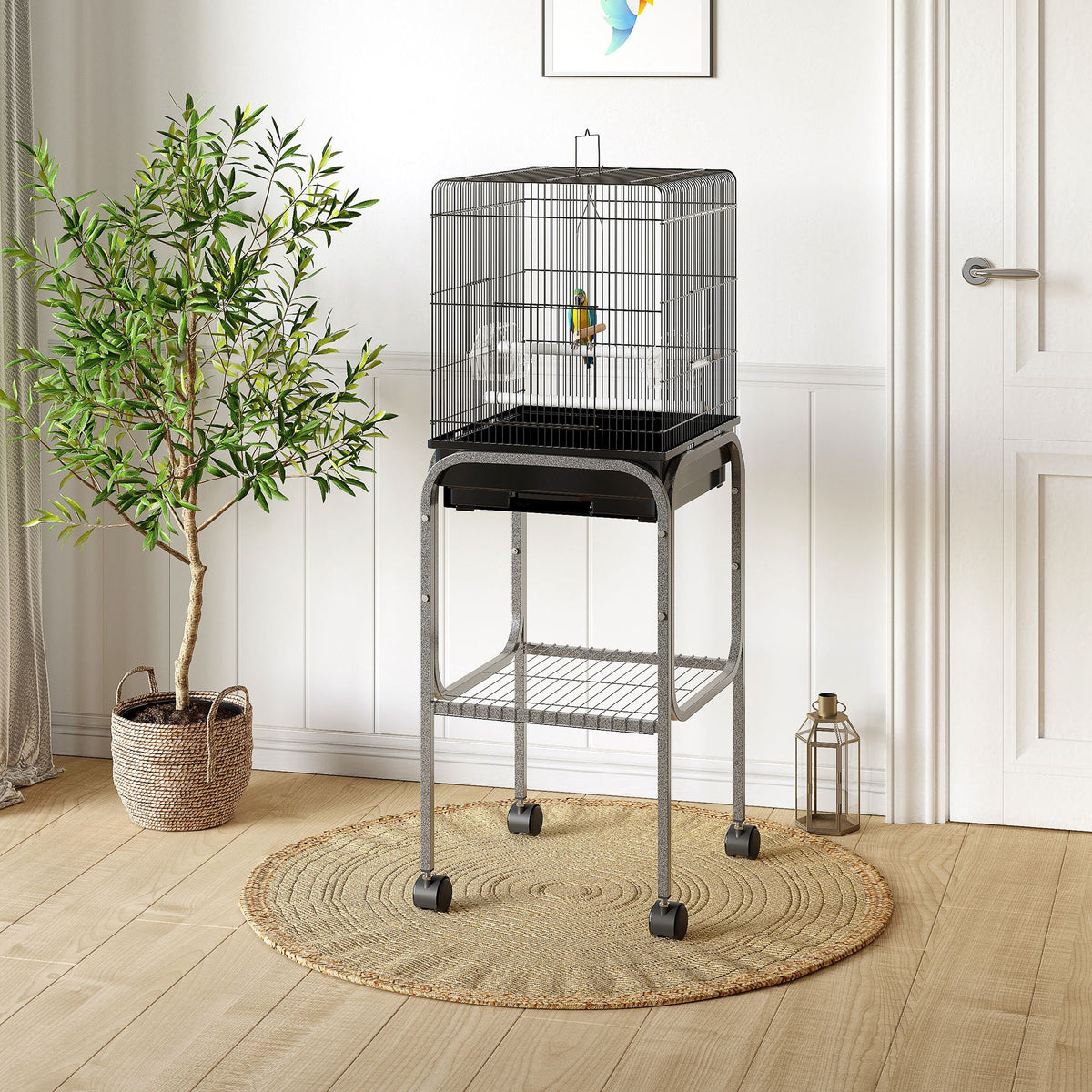 Metal Indoor Bird Cage with Rolling Stand and Accessories – view 7