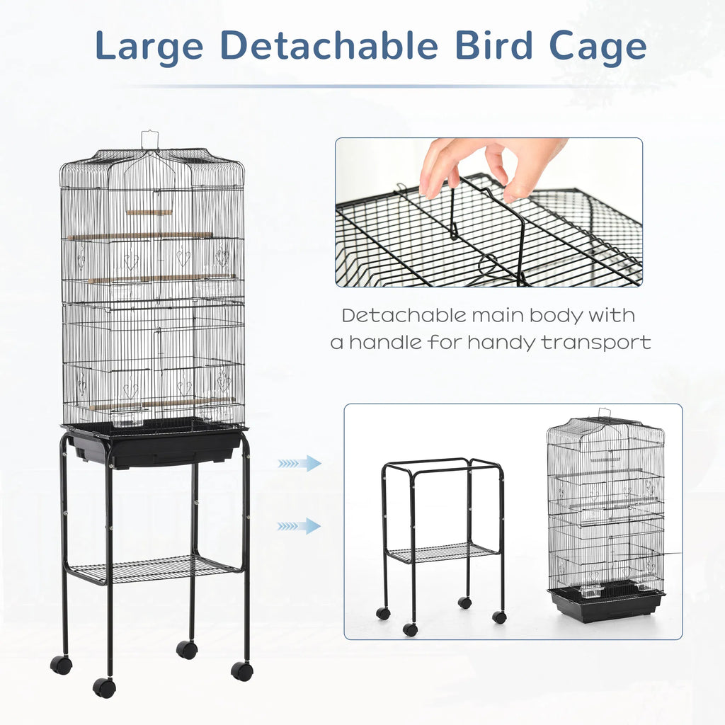 Rolling Bird Cage with Play Top and Storage Shelf – view 7