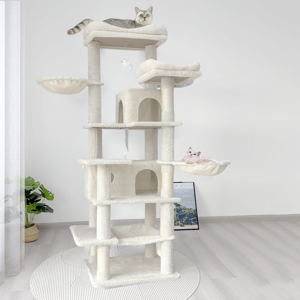 Multi-Level Beige Cat Tree with Hammocks and Scratching Posts – view 8