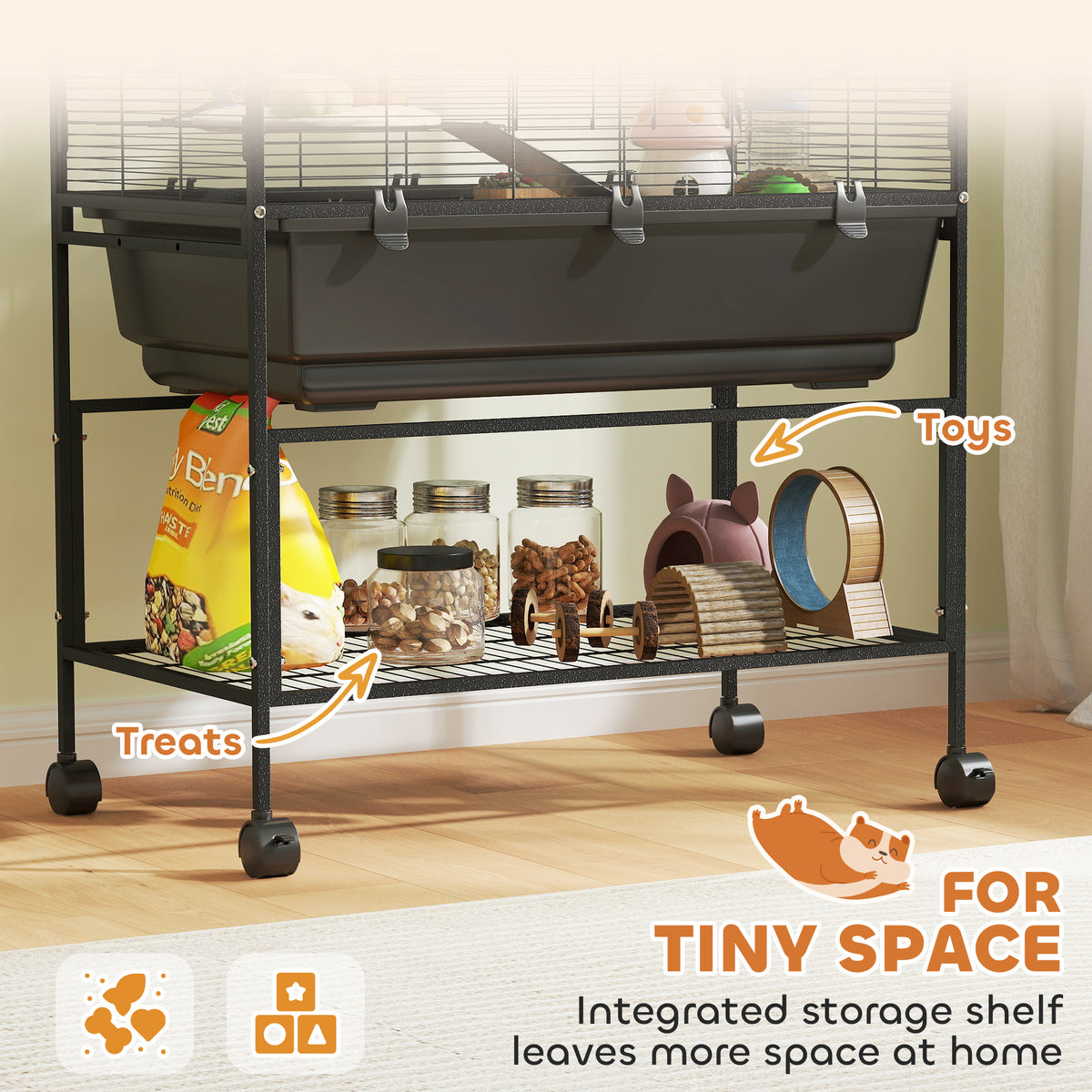 3-Tier Hamster Cage with Exercise Wheel and Storage Shelf – view 7