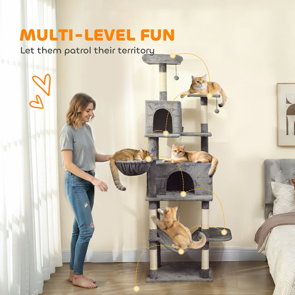 Multi-Level Cat Tower with Condos and Hammocks – view 9