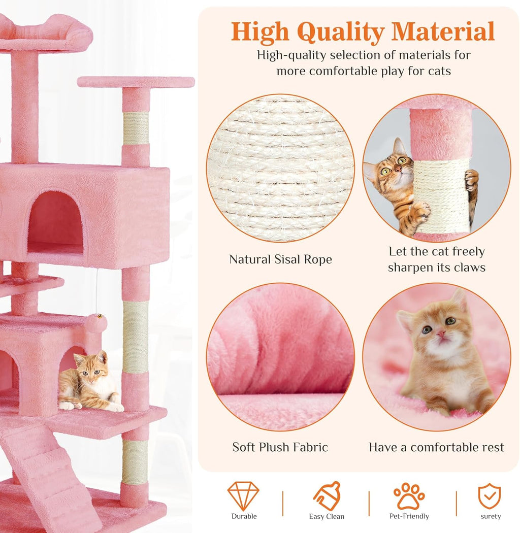 54" Cat Tree Tower with Sisal Grab Post and Toys – view 12