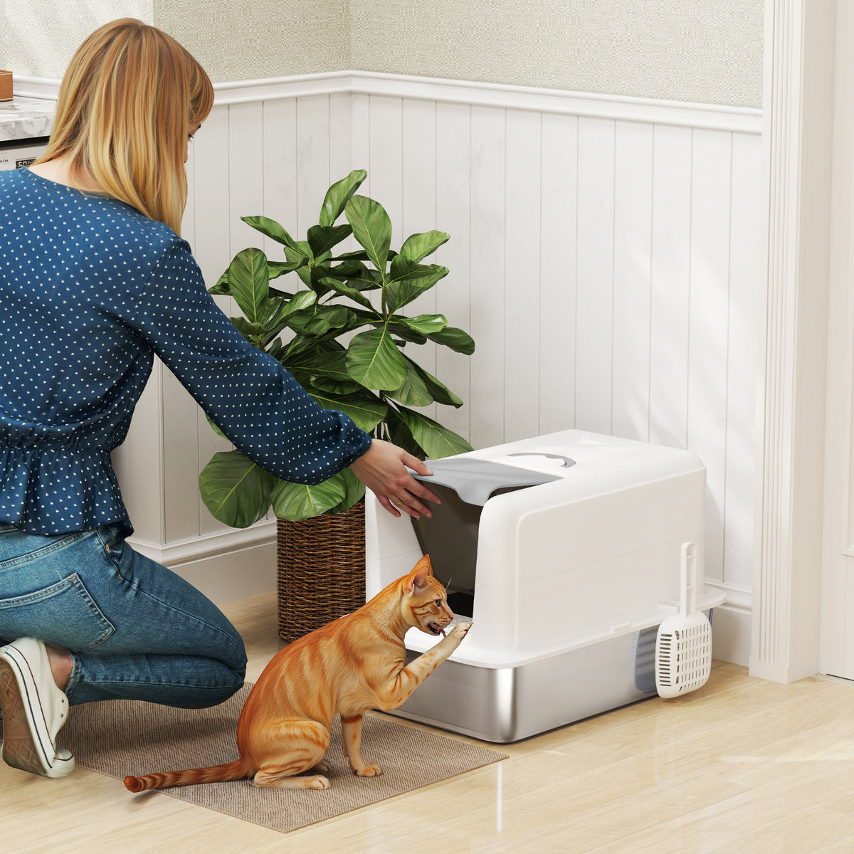 Stainless Steel Cat Litter Box with Removable Lid and Scoop – view 8