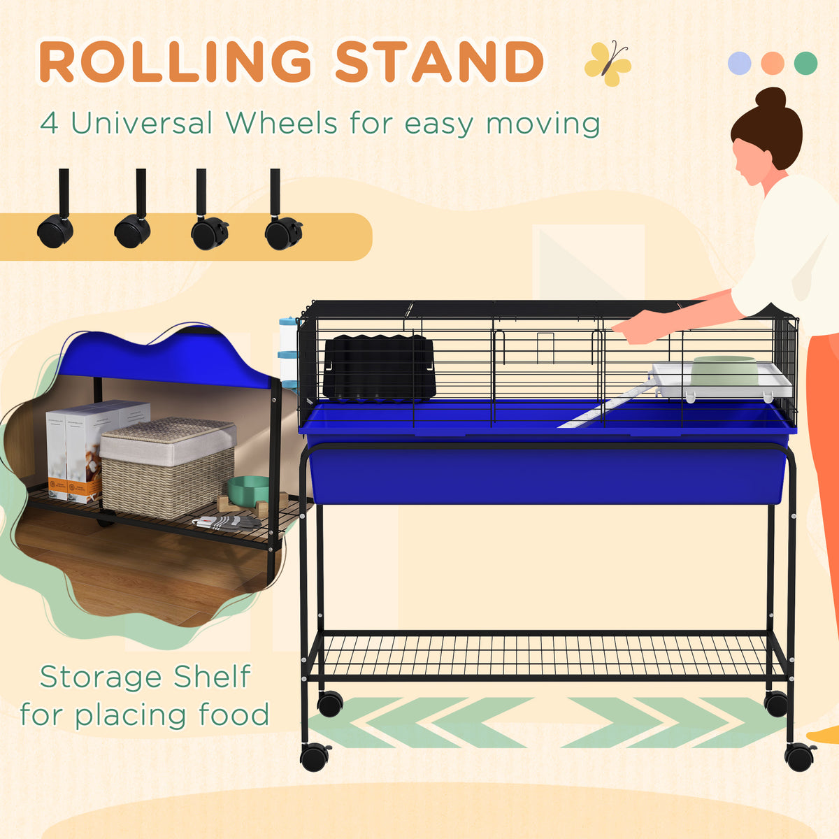 Two-Story Small Animal Cage with Removable Stand and Wheels – view 9