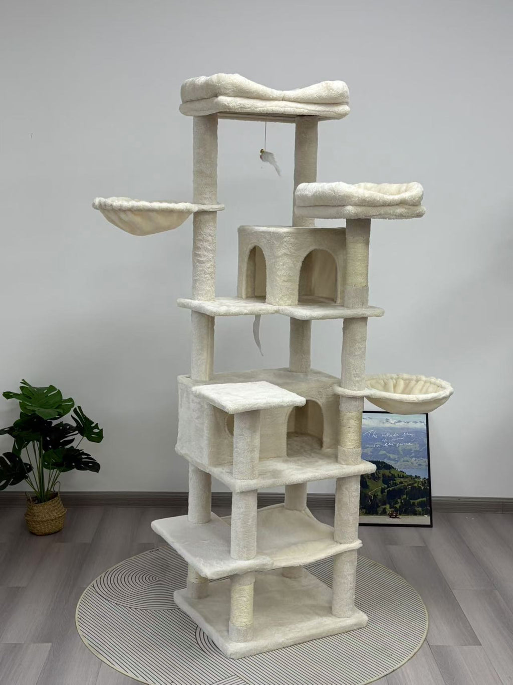 Multi-Level Beige Cat Tree with Hammocks and Scratching Posts – view 11