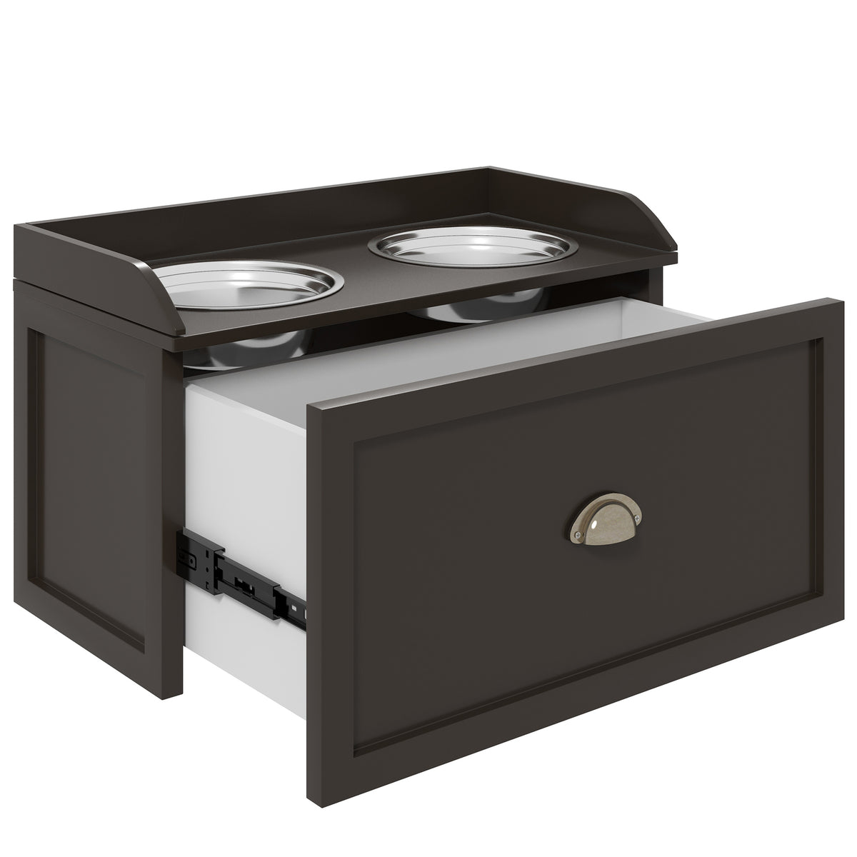 Pet Feeding Station with Elevated Bowls and Storage – view 7