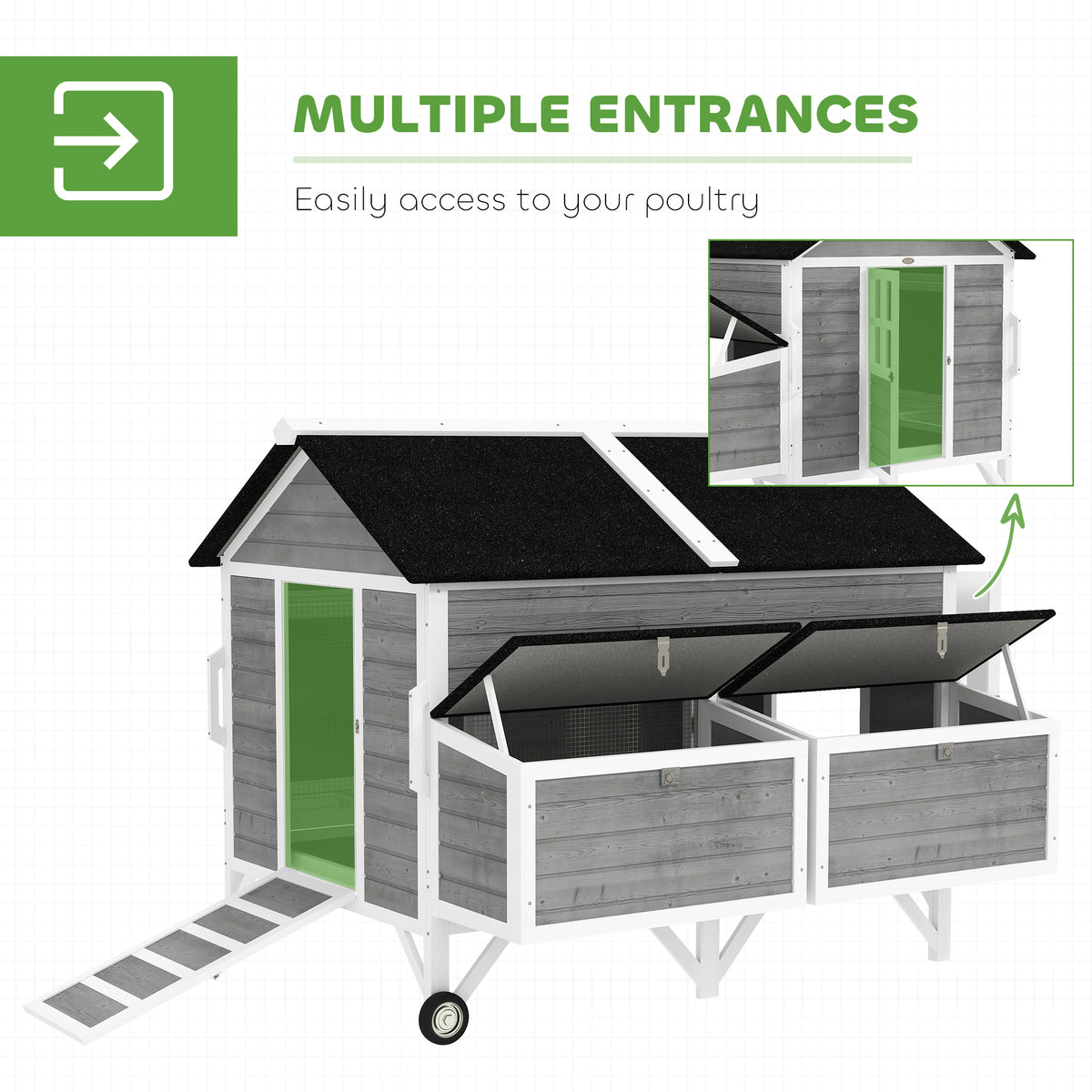Wooden Chicken Coop with Wheels and Nesting Boxes – view 9