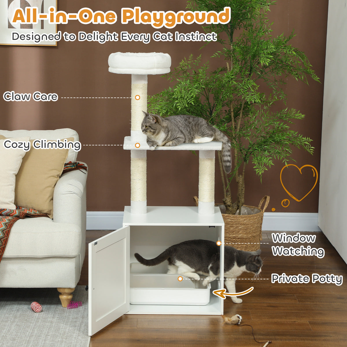 Cat Tree with Litter Box Enclosure and Climbing Platforms – view 7