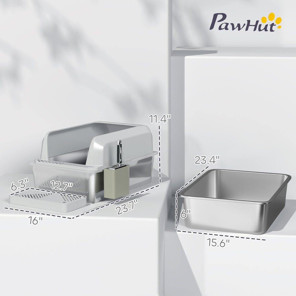 Stainless Steel Cat Litter Box with High Sides and Scoop – view 8