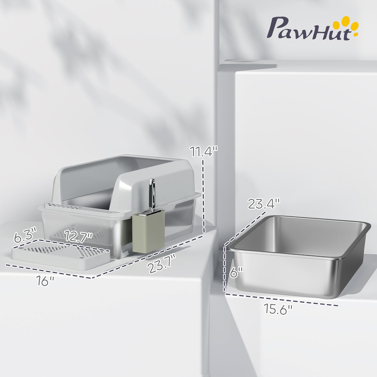 Stainless Steel Cat Litter Box with High Sides and Scoop – view 8