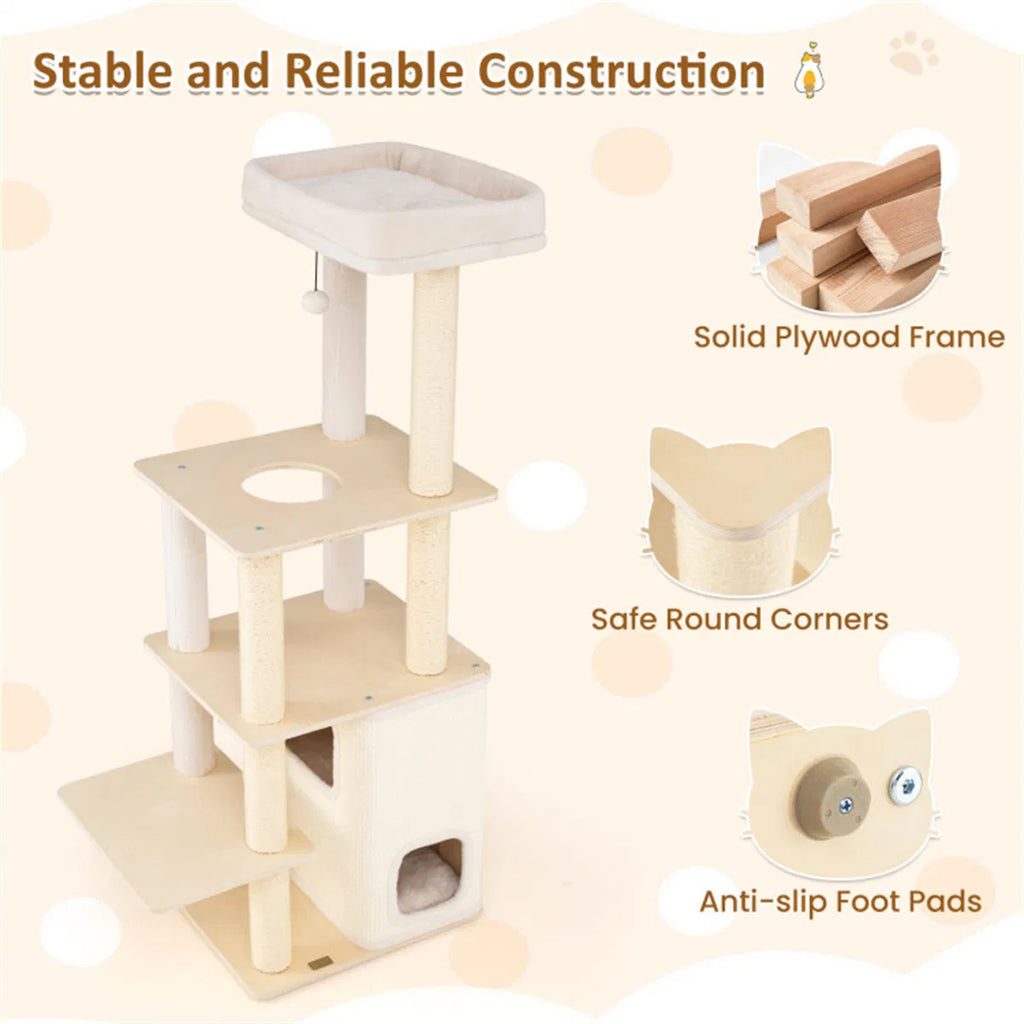 Wooden Cat Tree with 2-Story Condo and Scratching Posts – view 7