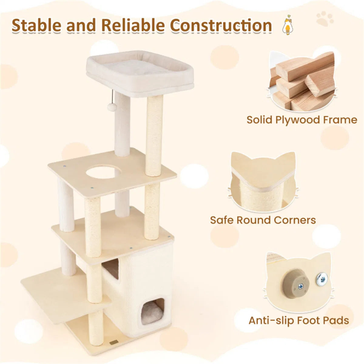 Wooden Cat Tree with 2-Story Condo and Scratching Posts – view 7