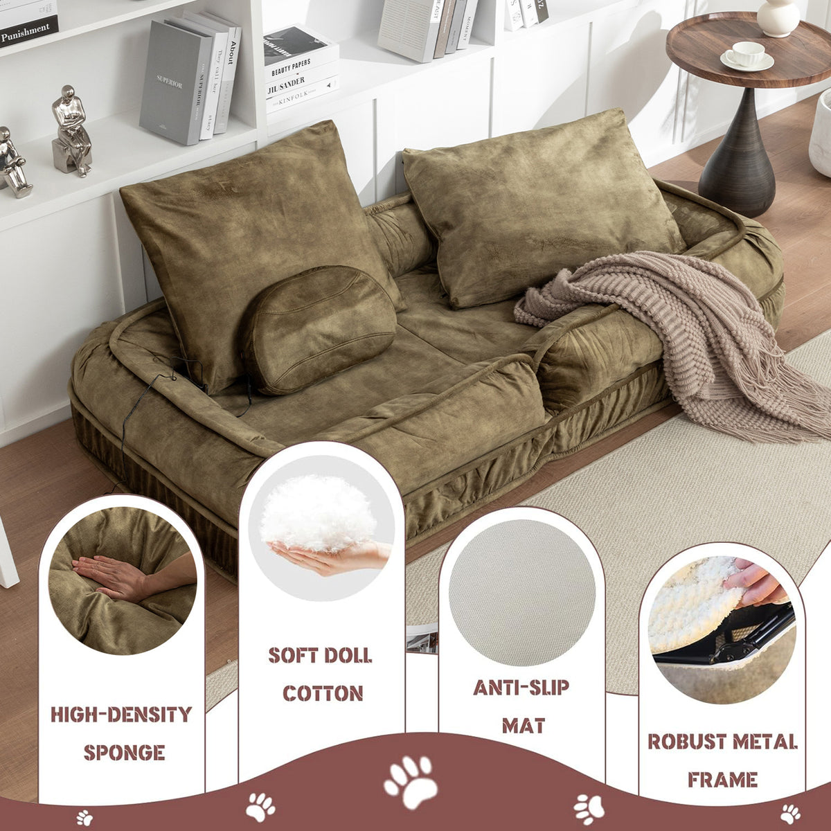 Upholstered Dog Bed with Adjustable Backrest and Massage Pillow – view 11