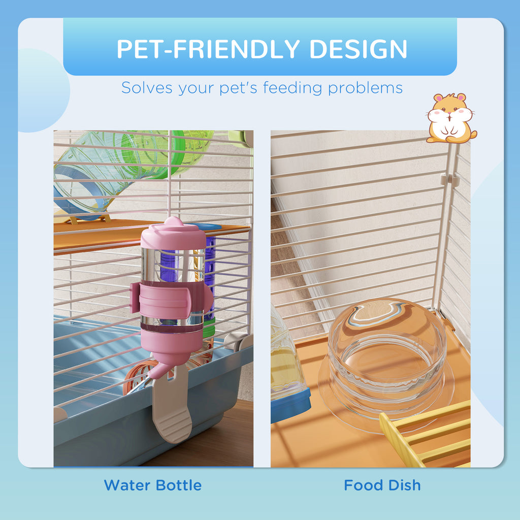 Hamster Cage with Exercise Wheels and Tubes