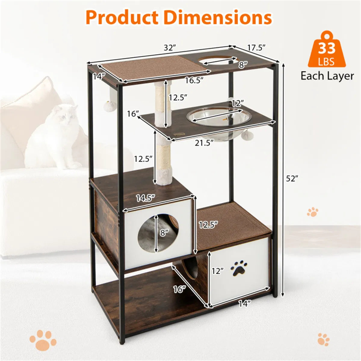 Stylish Wood-Metal Cat Tree with Multiple Resting Areas – view 11