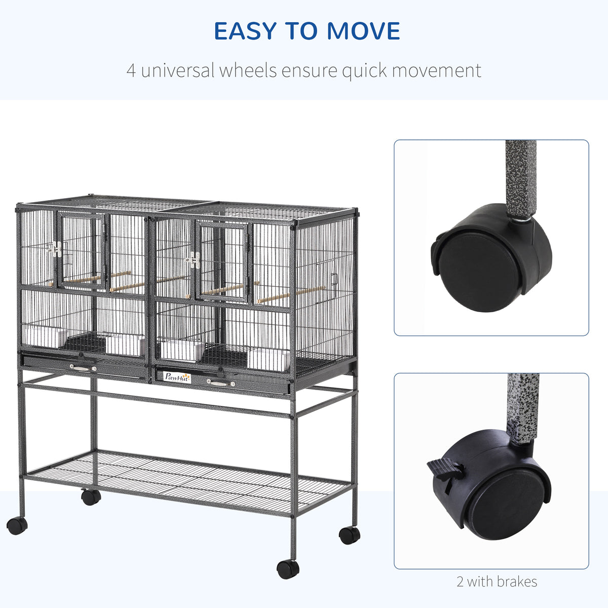 Divided Bird Cage with Rolling Stand and Removable Tray – view 7