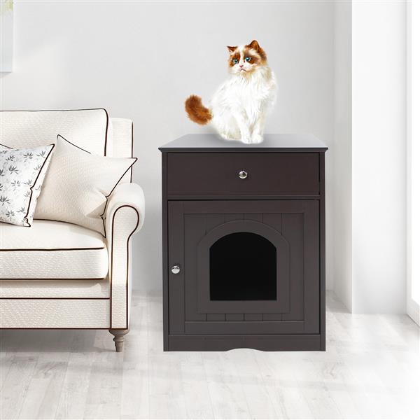 Cat Litter Box Enclosure with Drawer and Side Table – view 11