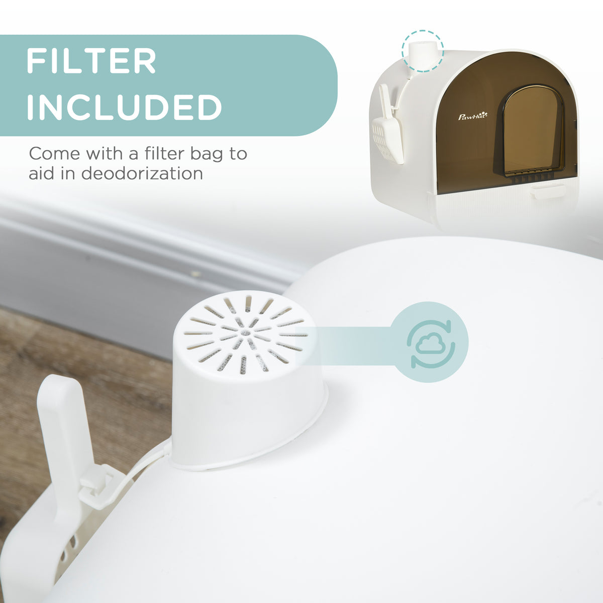 Hooded Cat Litter Box with Scoop and Filter – view 9