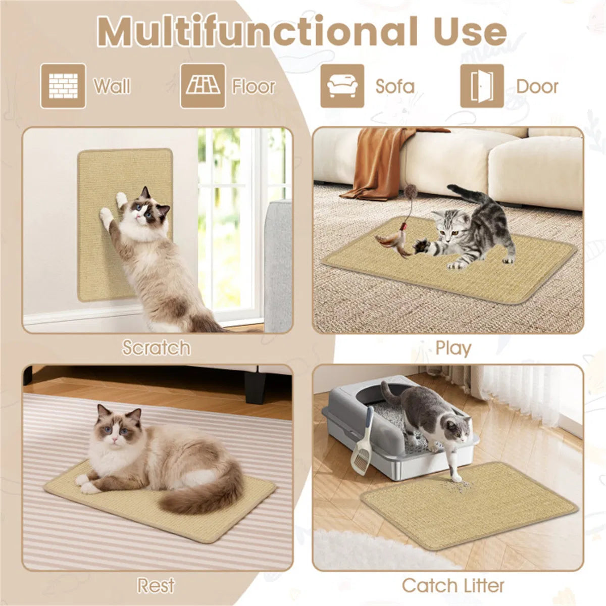 Natural Cat Scratching Mats Set for Furniture Protection – view 7