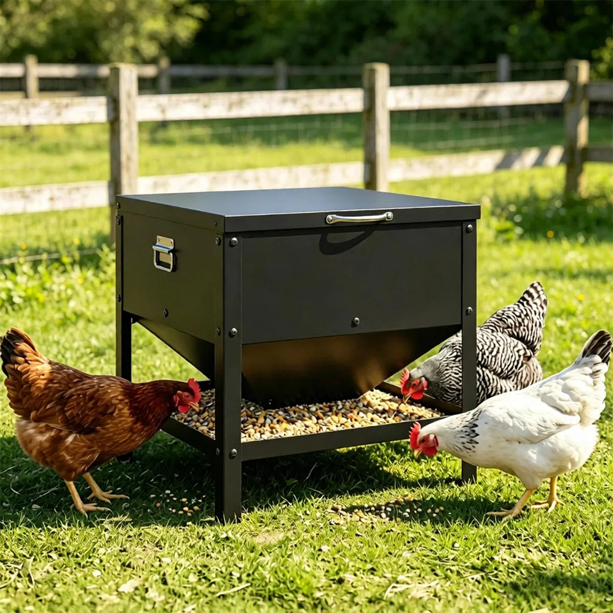 Heavy Duty Chicken Feed Hopper with Lift Top Cover for Poultry – view 11