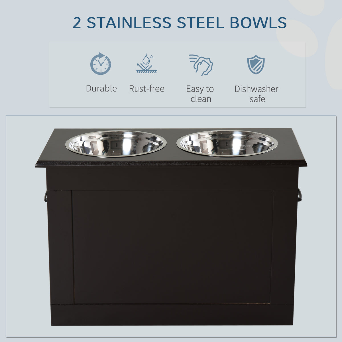 Raised Pet Feeding Storage Station with 2 Bowls – view 7