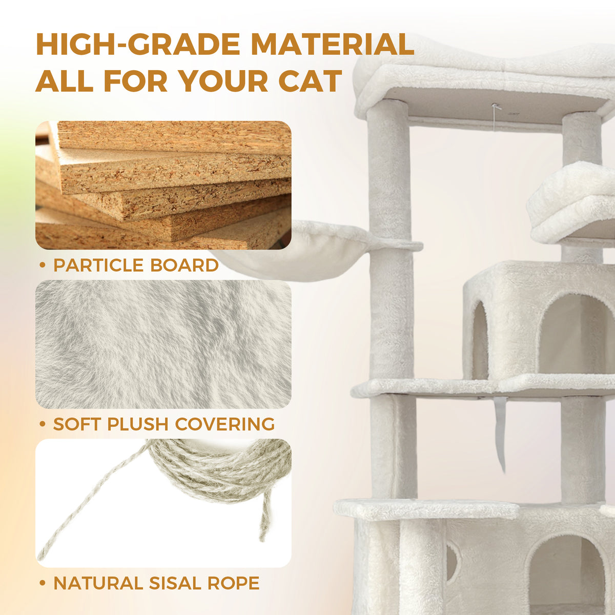 Multi-Level Beige Cat Tree with Hammocks and Scratching Posts – view 9