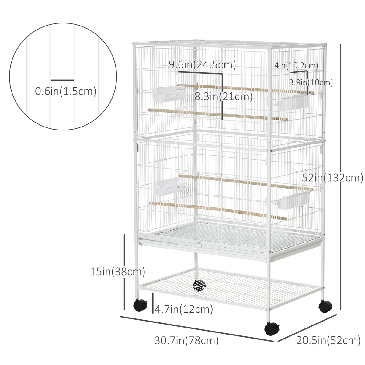 Large Rolling Steel Bird Cage with Perches and Food Containers – view 7