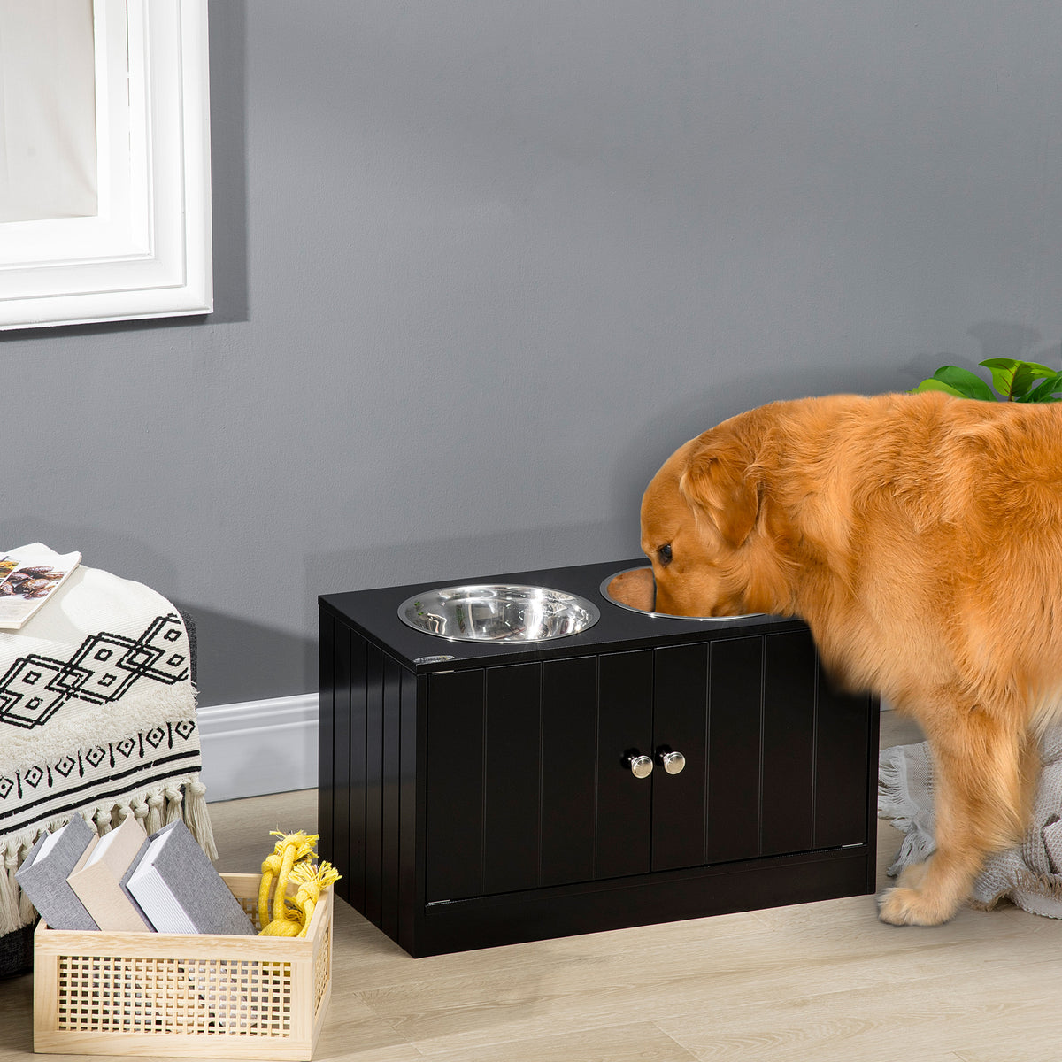 Large Elevated Dog Bowls with Storage Cabinet – view 8