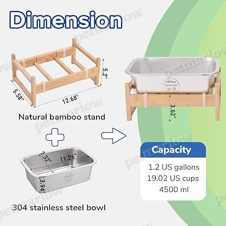 1.2 Gallon Raised Dog Water Bowl, Human Grade 18/8 Stainless Steel
