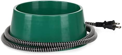 1 Quart 25 Watt Powered Heated Electric Water Bowl with Thermostatic Control and Anti Chew Cord Protector for Pets