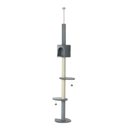 100" Cat Tree Floor-to-Ceiling 4-Tier Climbing Center – Light grey / 480x380x190 mm