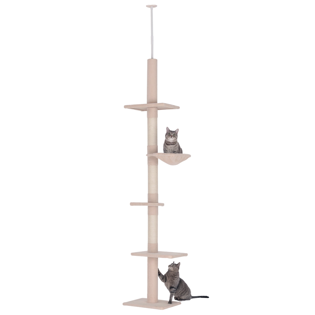 Adjustable Height Cat Tree with Scratching Posts – Beige / 435x360x280 mm