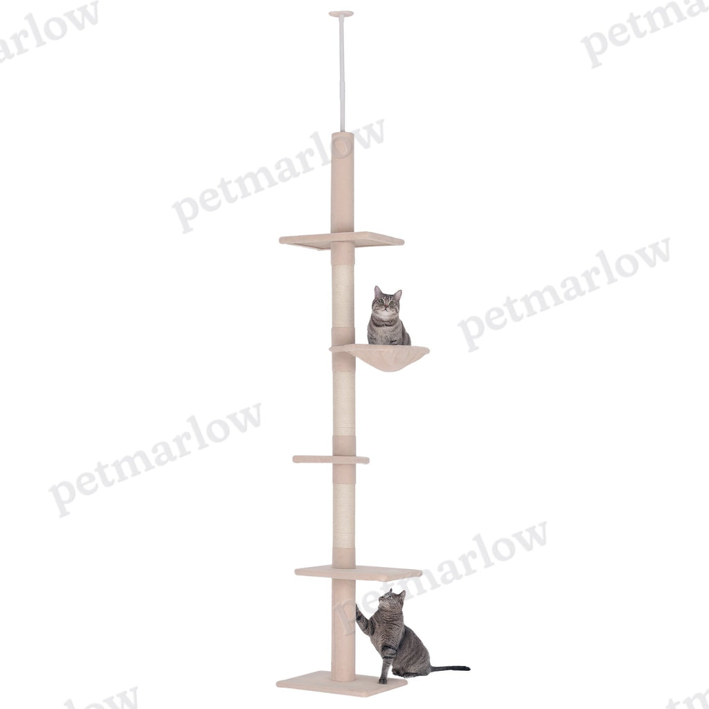 Adjustable Height Cat Tree with Scratching Posts – Beige / 435x360x280 mm