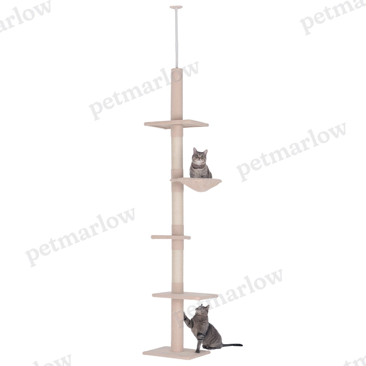 Adjustable Height Cat Tree with Scratching Posts – Beige / 435x360x280 mm