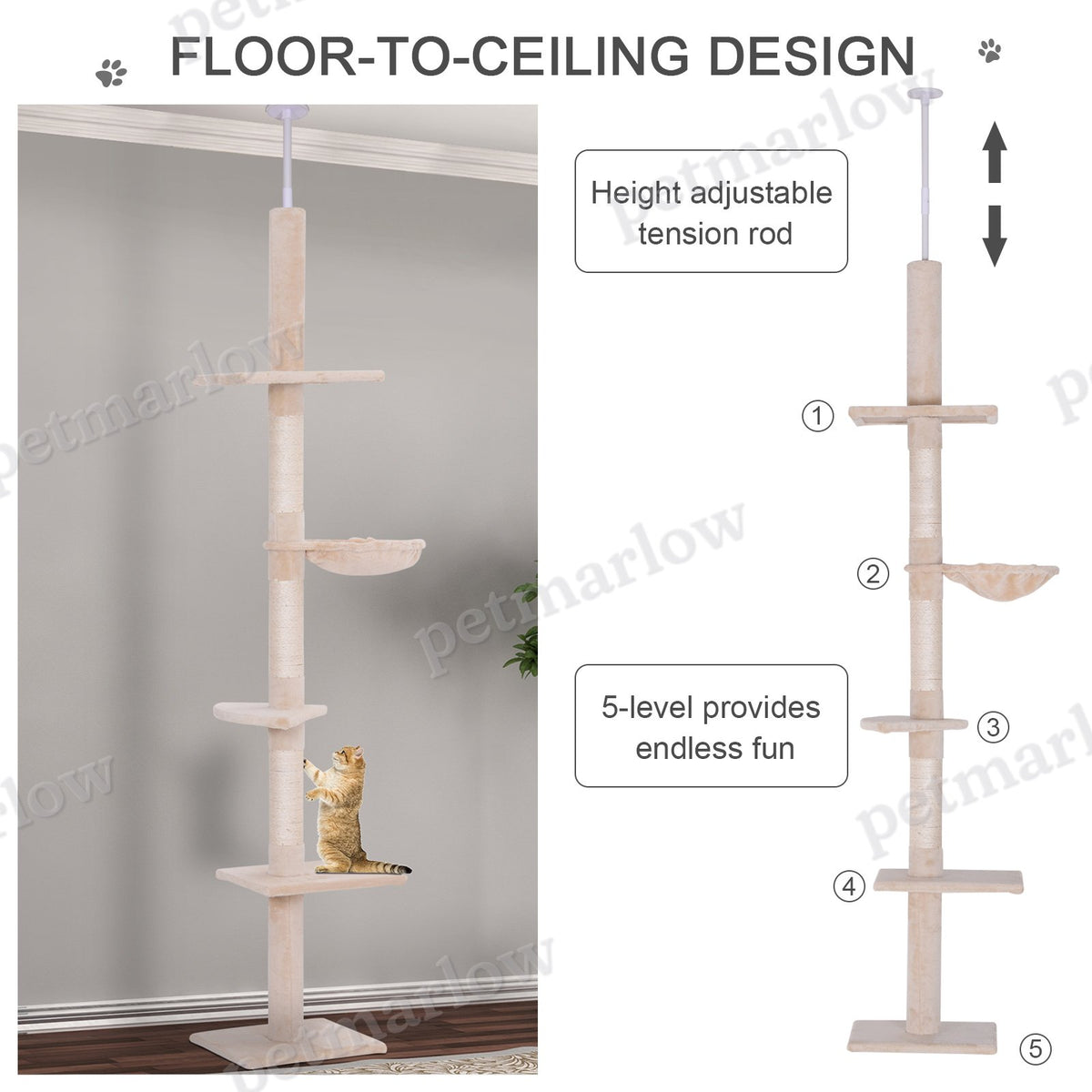 Adjustable Height Cat Tree with Scratching Posts – view 3