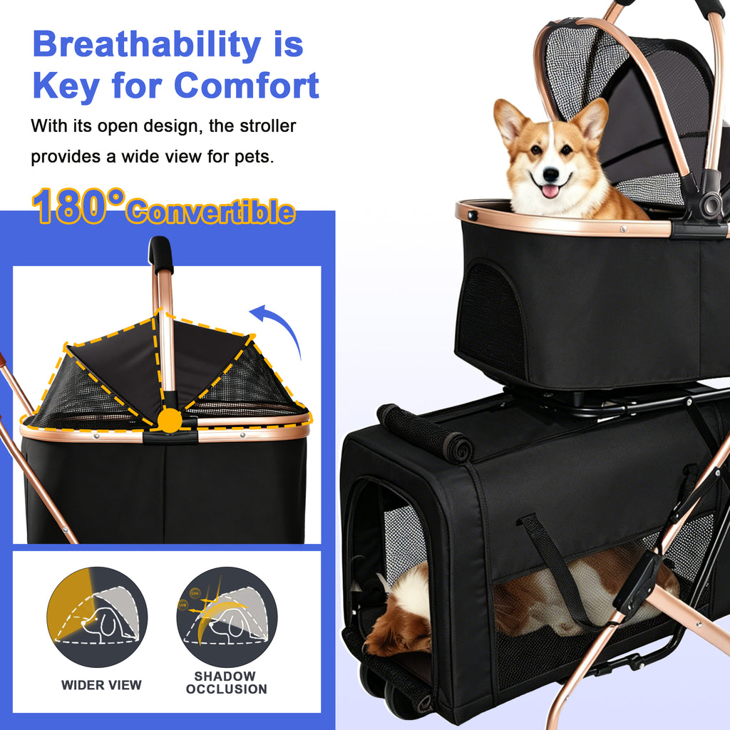 Double Pet Stroller for Dogs and Cats with Convertible Carrier – view 8