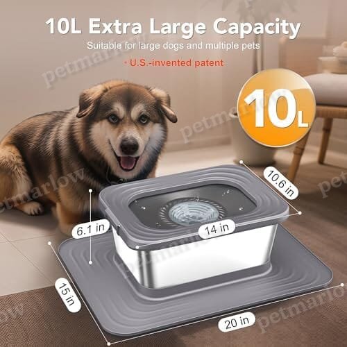 10L Stainless Steel Dog Water Bowl Spill-Proof Slow Feeder for Messy Drinkers – view 2