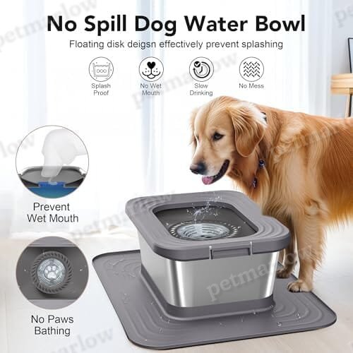 10L Stainless Steel Dog Water Bowl Spill-Proof Slow Feeder for Messy Drinkers – view 3