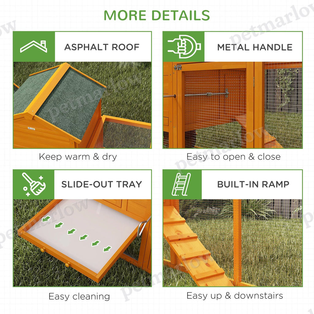 117" Extra Large Chicken Coop with Nesting Box and Slide-out Tray