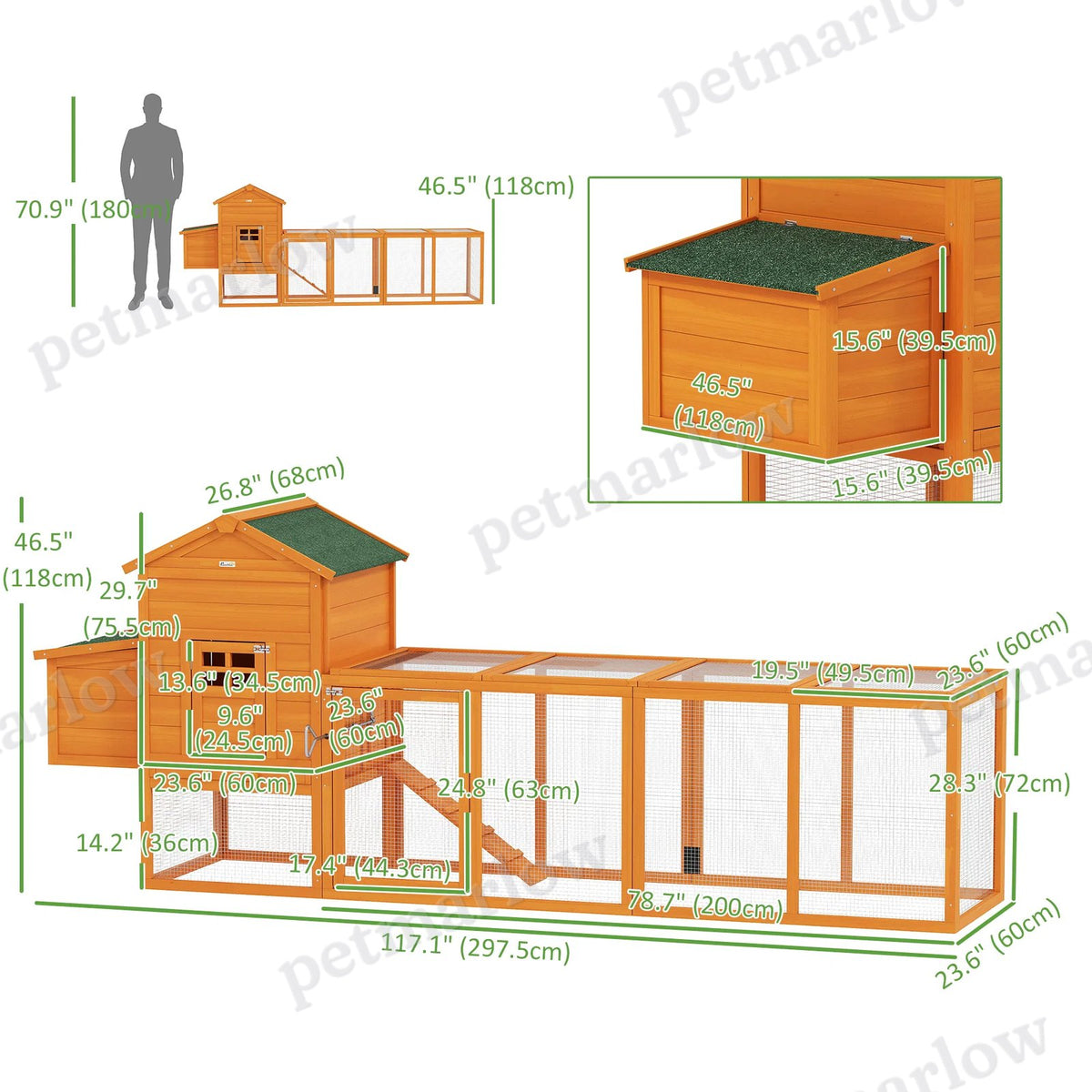 117" Extra Large Chicken Coop with Nesting Box and Slide-out Tray