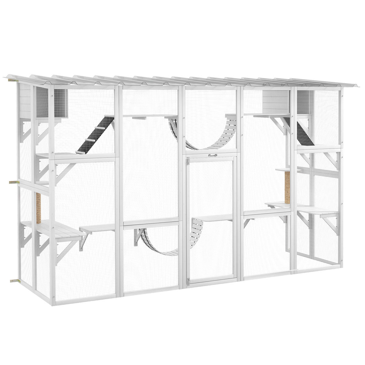 Large Outdoor Catio Cat Enclosure with Condos & Bridges – White / 1070x520x255 mm