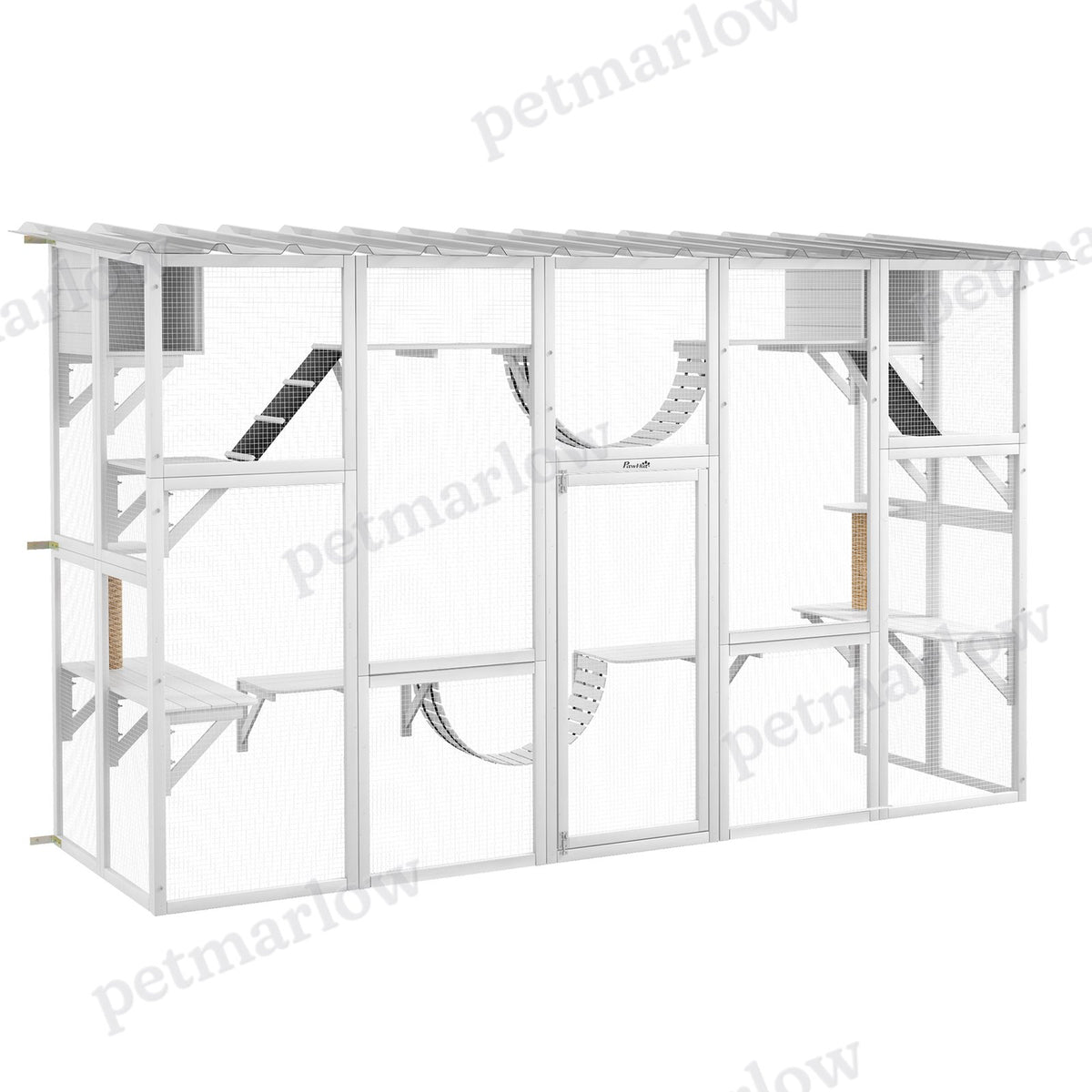Large Outdoor Catio Cat Enclosure with Condos & Bridges – White / 1070x520x255 mm