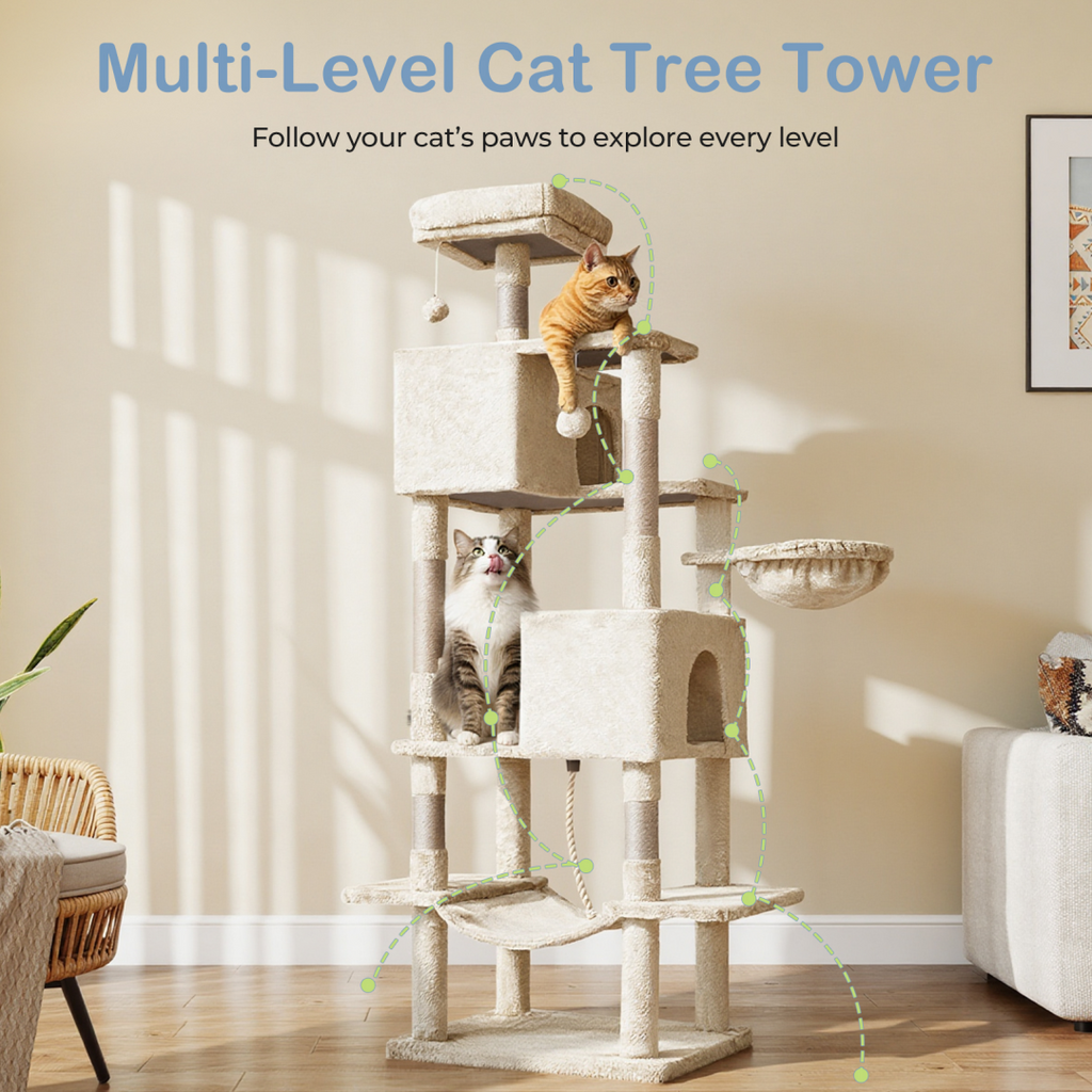 66 Inch Cat Tree Tower with Hammock and Condos – view 11