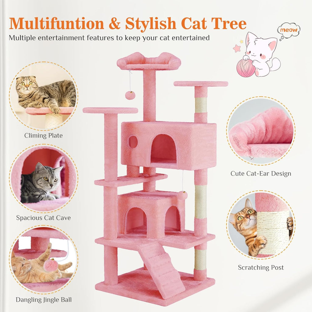 54" Cat Tree Tower with Sisal Grab Post and Toys – view 7