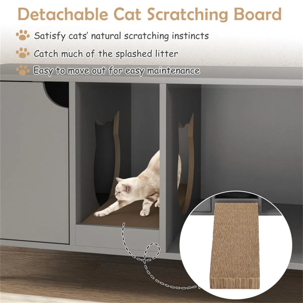 Gray Cat Litter Box Enclosure with Scratching Board – view 11