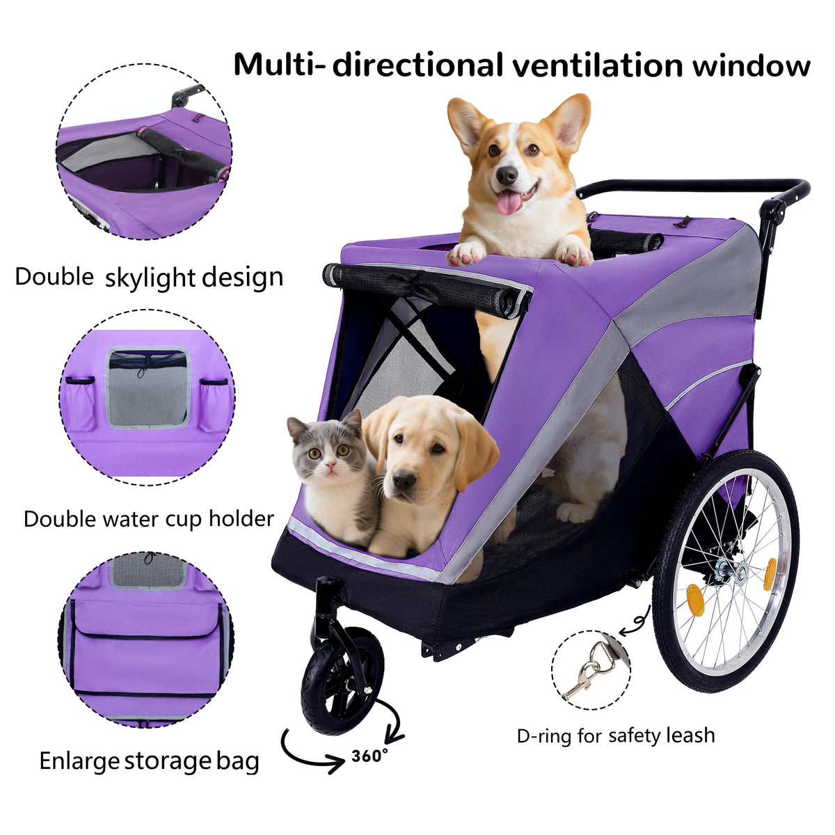 2-in-1 Bike Trailer & Push Cart for Pets – view 11