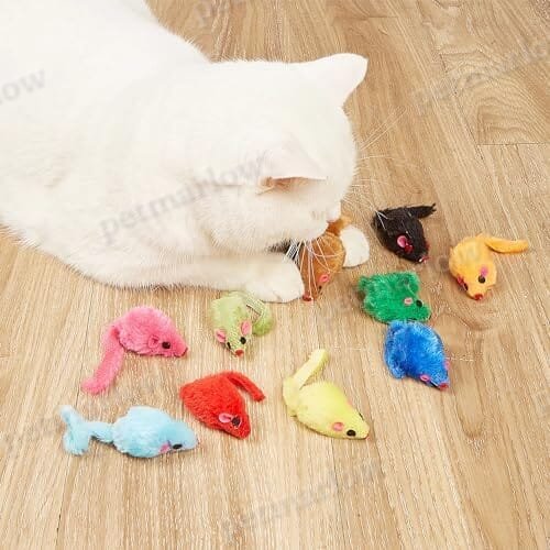 12PCS Faux Fur Cat Mice Toys with Plastic Body – view 2