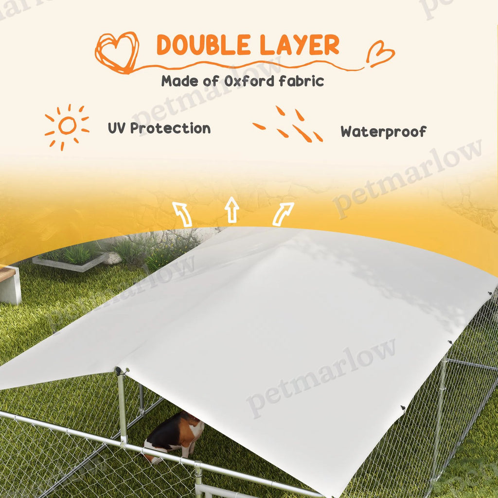 13.1' x 7.5' x 4.9' Outdoor Dog Kennel Dog Run with Waterproof, UV Resistant Cover for Medium Large Sized Dogs, Silver